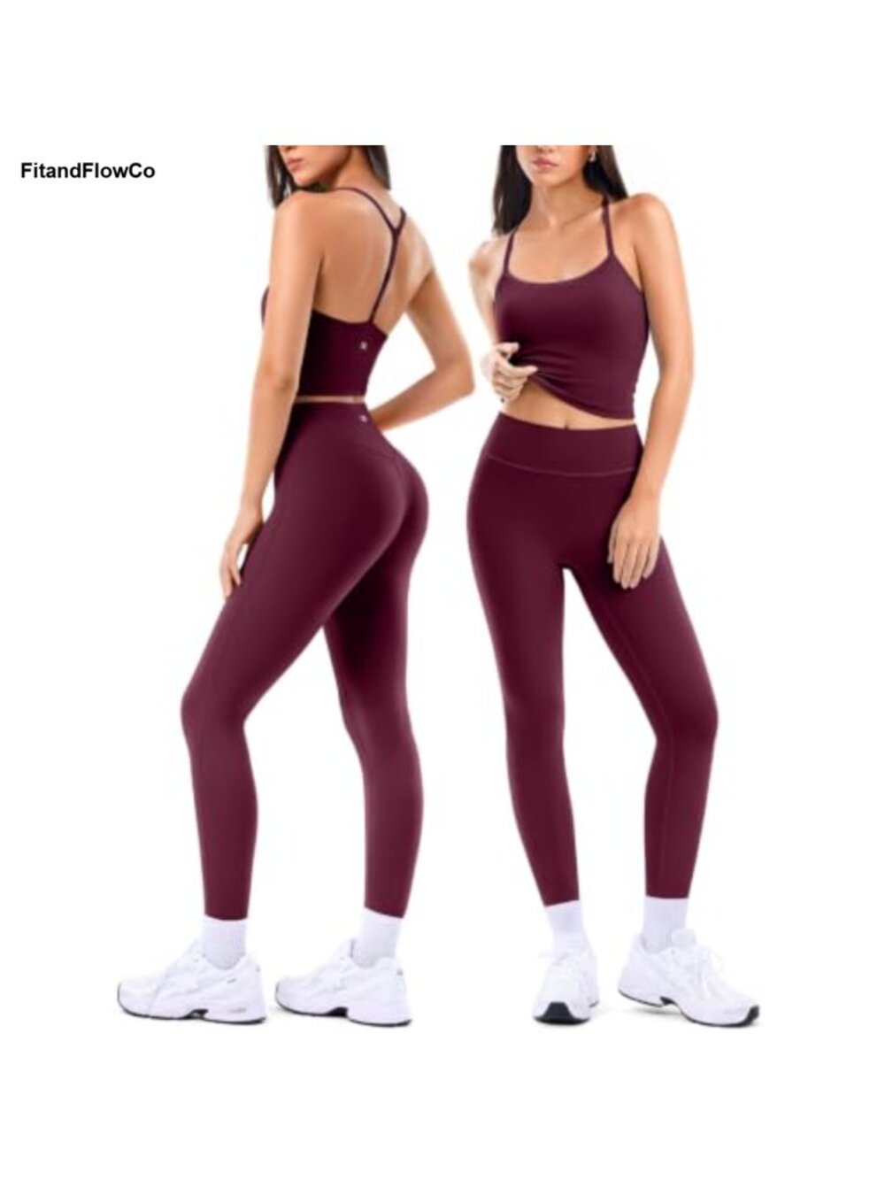 2 Piece Workout Set Sports Bra Tank High Waist Leggings Nylon Spandex